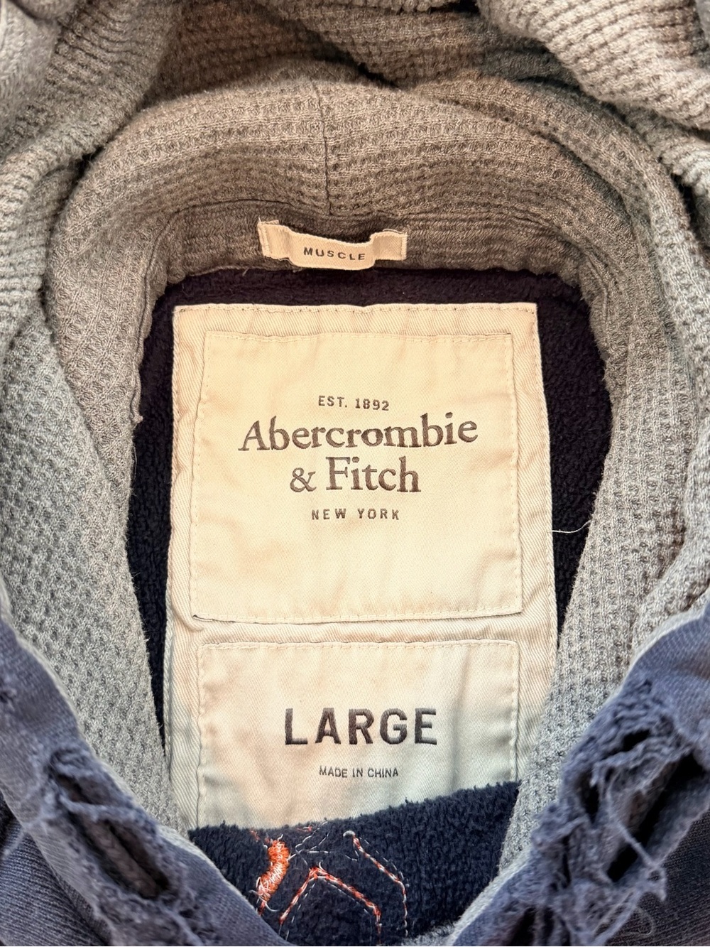 Abercrombie & Fitch Y2K Vintage Distressed Muscle Fit Hoodie Size Large - Picture 6 of 10